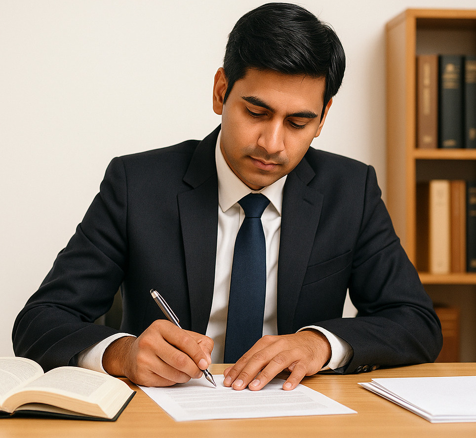 Lawyer writing legal brief